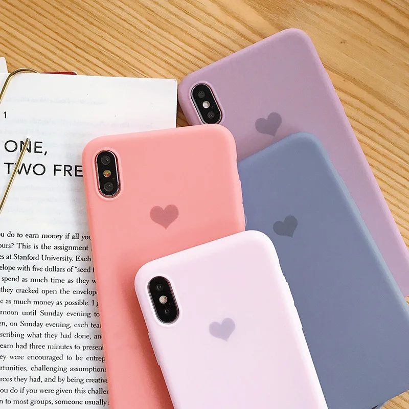 

SoCouple Soft Silicone Phone Case For iPhone 7 8 6 6s plus X XR XS Max Case Cute Candy Color Love Heart Pattern Back Cover
