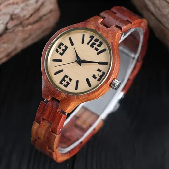 

Luxury Bamboo Wood Women Bracelet Ladies Red-brown Analog Quartz Wristwatch Fashion Casual Sandalwood Dress Watch Handmade Clock
