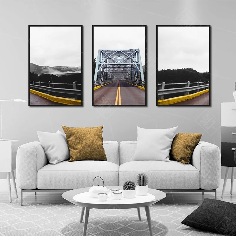 Modern Bridge Landscape Canvas Painting Black and White Highway Posters Living Room Framework Hd Print Wall Art Picture No Frame | Дом и сад