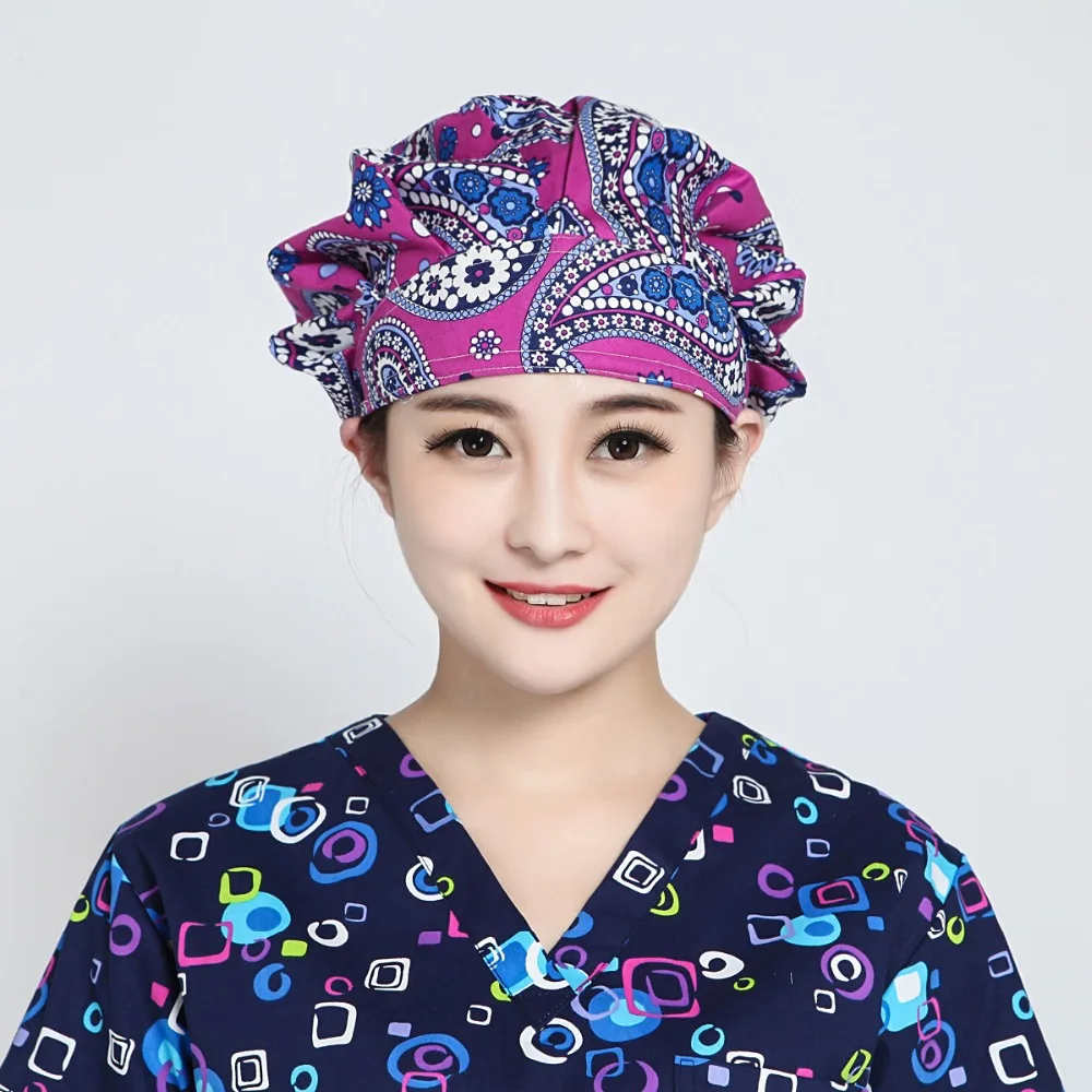 2019QHS печати больницы Clinic свободный хирургический чепчик унисекс медицинские шапочки для врач-медсестра хлопок Регулируемая 9282