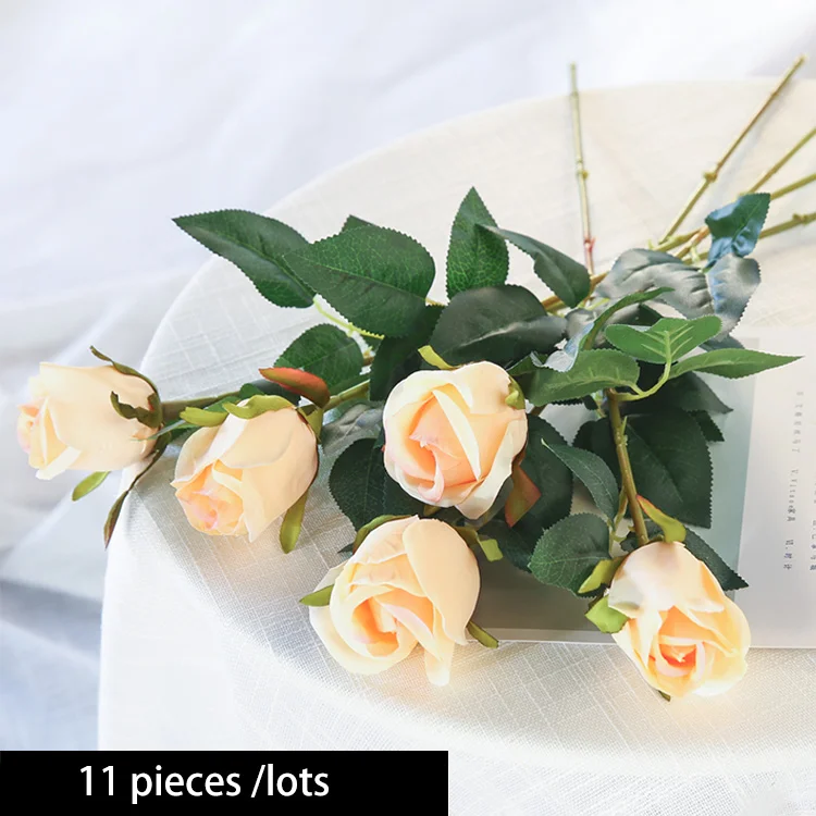 as picture color 11 шт./лот Свадебный букет из роз розы Искусственные цветы Белый Красный цвет шампанского фиолетовый розовый цветы для вечерние - Цвет: as picture color