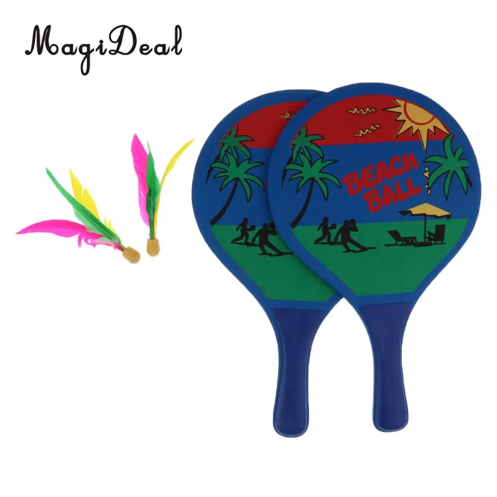 MagiDeal 1 Set Beach Ball Paddles / Rackets, Wooden Tennis Badminton Racquet For Kids / Adults --- Backyard, Garden Toys / Game