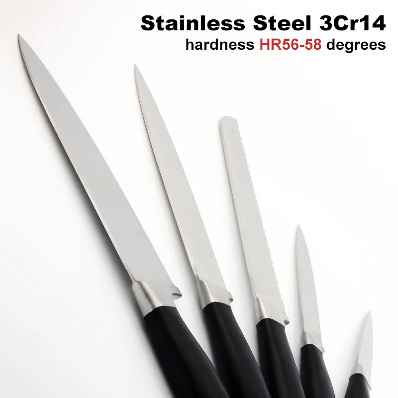 Hot 5Pcs/set Stainless Steel Kitchen Knives POM Black Handle Bread Chef Knives Slicing Utility Paring Knife Multi Cooking Tools