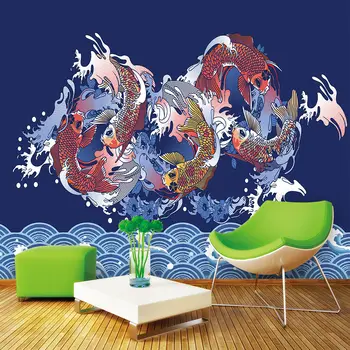 

Custom wallpaper Chinese style fashion simple hand-painted auspicious clouds carp background wall decoration waterproof material