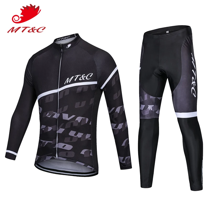 

MT&C Cycling Jersey Set Black Letters Fast Breathable Clothes Quick Dry Gel Pad Bicycle Spring Autumn Sportswear Bike Clothes