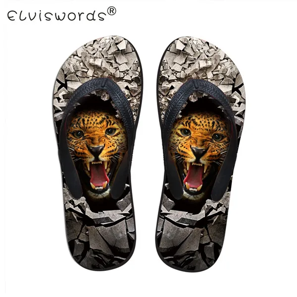C0072AB ELVISWORDS/мужские тапочки; 3D животное камень; принт для подростков; классные Вьетнамки; нескользящая обувь на плоской подошве для мужчин; Тапочки с принтом тигра - Цвет: C0072AB