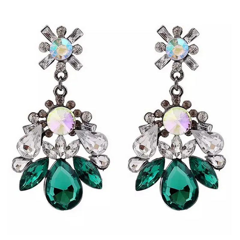 

2018 New Luxury Long Big Clear Crystal Drop Leaf Earrings For Women Wedding Crystal Rhinestone Fashion Statement Earrings