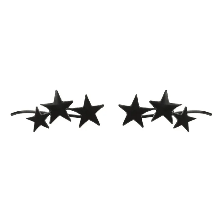 Модные серьги-гвоздики с тремя звездами, пятиугольные серьги-клипсы для ушей, простые ювелирные изделия - Цвет: Черный