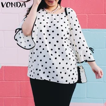 VONDA Women Blouses Summer Pregnant Flare Sleeve Blusas Shirts Casual Loose Polka Dot Print Elegant Maternity Clothes Tops