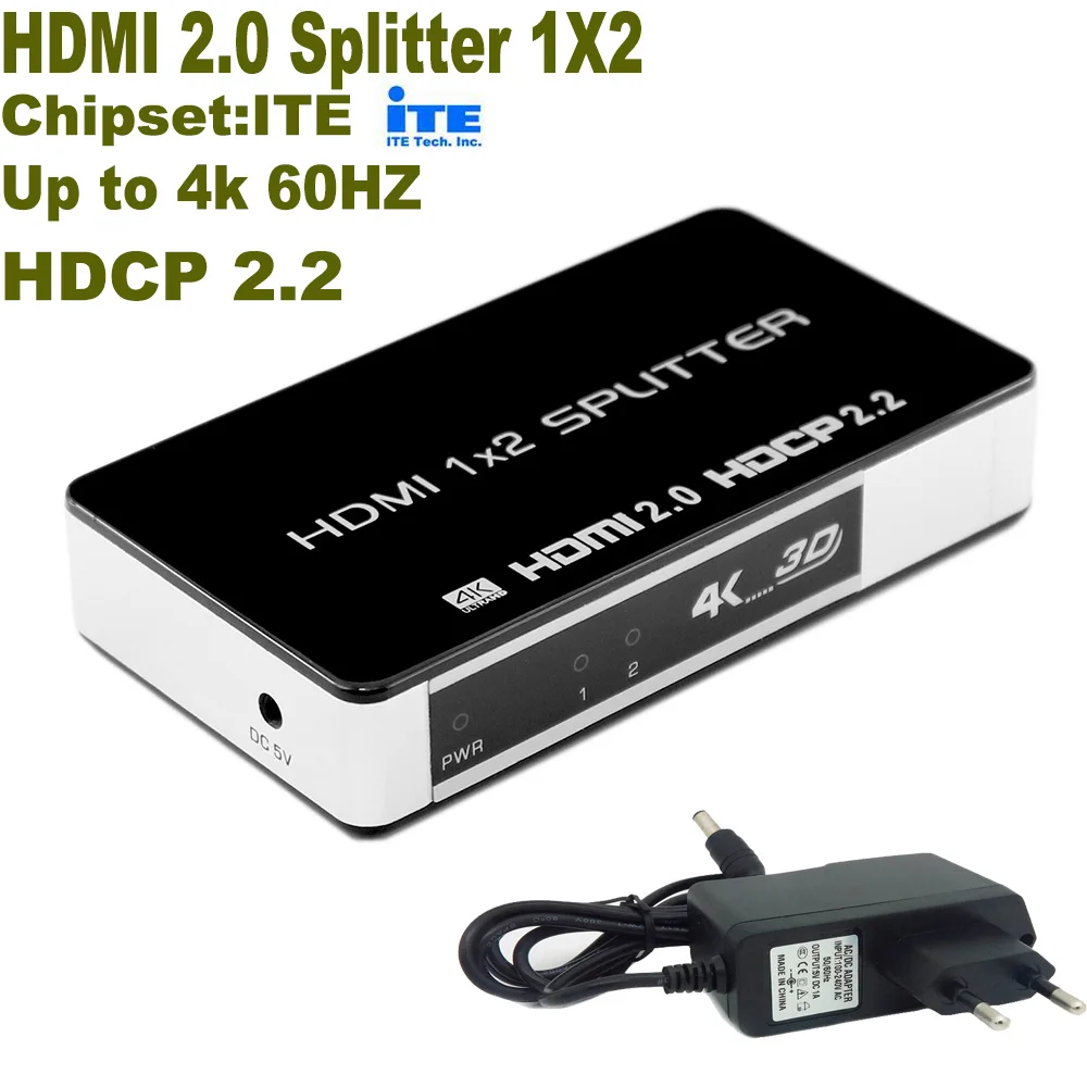 

HDMI 2.0 Splitter 4K 60HZ HDMI Splitter Switcher HDCP2.2 4kX2K/60HZ 1080P with power adapter for PS4 pro HDTV DVD player