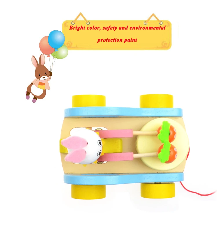 Creative Baby Toys Wooden Early Education Children White Rabbit Trailer Toy Baby Beat Drum Cart Trailer Round Gift Learn to Walk (3)