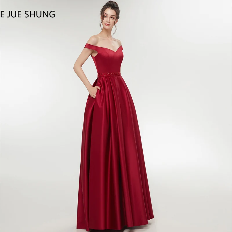 E Jue Shung Champagne Burgundy Simple Evening Dresses Long 2018 Off The