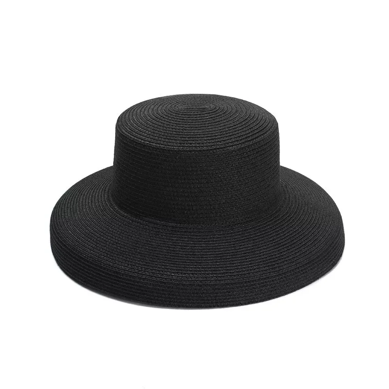 خمر الكنيسة القبعات الفاخرة العلامة التجارية المرأة سترو قبعات للحماية من الشمس الصيف قبعة الشمس لسيدة شقة بنما قبعة للشاطئ حزب الأسود كاب ب...