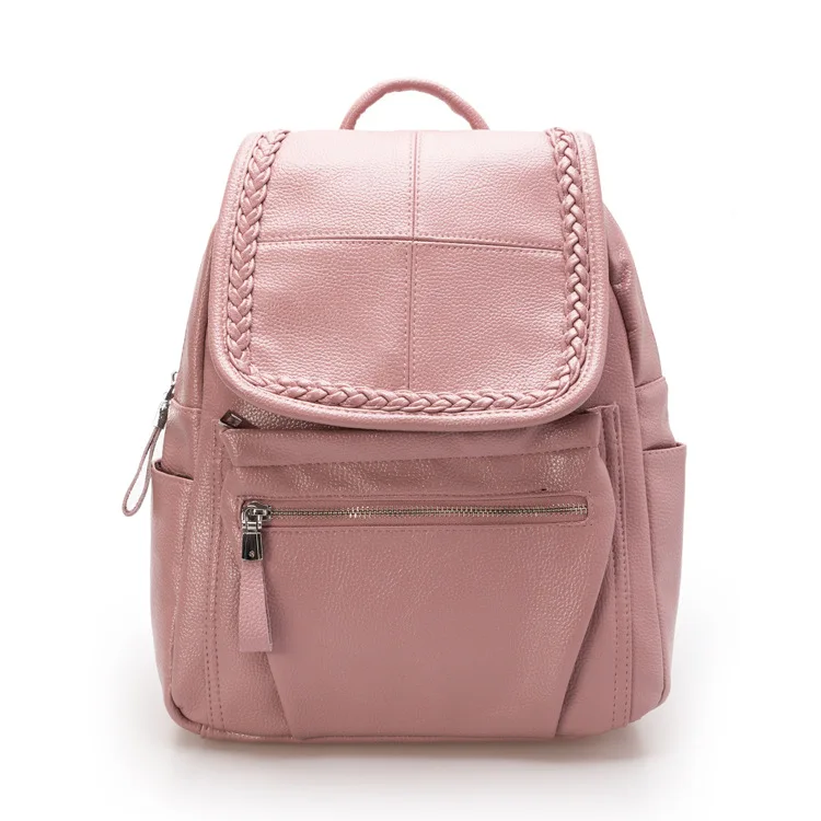 Korea Fashion Preppy Style Backpacks Women Solid PU Leather Backpack for Teenage Girls Designer Travel Rucksack