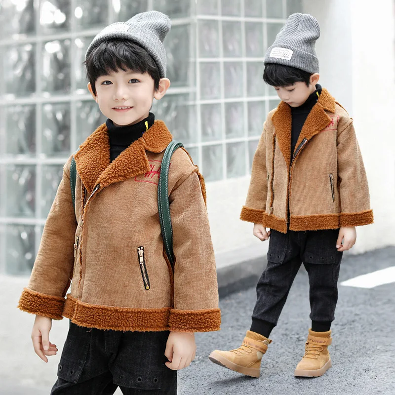 Теплая куртка из искусственного меха для мальчиков, теплое замшевое пальто для больших детей, детская верхняя одежда
