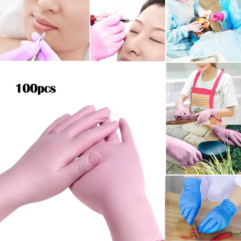 

Pink 100Pcs Disposable Glove Latex For Tattoo Body Art Laboratory Food Glove Cleaning Gloves Anti-slip Acid/Alkali Rubber Gloves