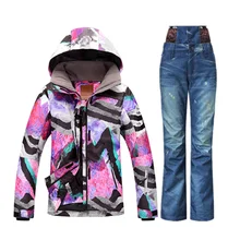 Gsou SNOW горнолыжный костюм женский,Женский зимний лыжный костюм,женский костюм для сноуборда, женская спортивная зимняя горнолыжная одежда,сноуборд куртка женская,лыжи спортивный костюм женский