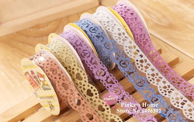 Lace Pattern Self-Adhesive Tape, Qtopun 12 Rolls Glitter Bling Sticker  Colorful Sticky Paper Tape for DIY, Decorative Craft, Gift Wrapping,  Scrapbook