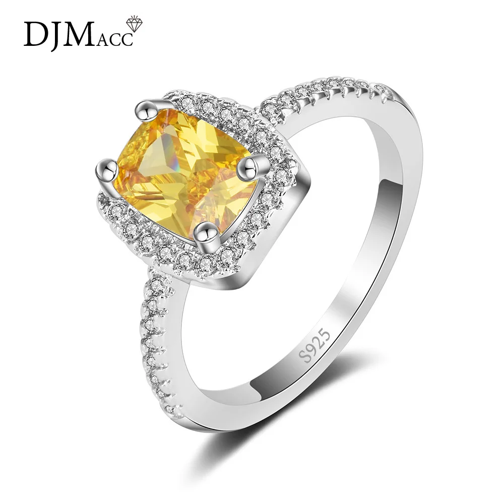 DJMACC Одежда высшего качества S925 серебряное кольцо классический 2 0 Ct Цвет желтый