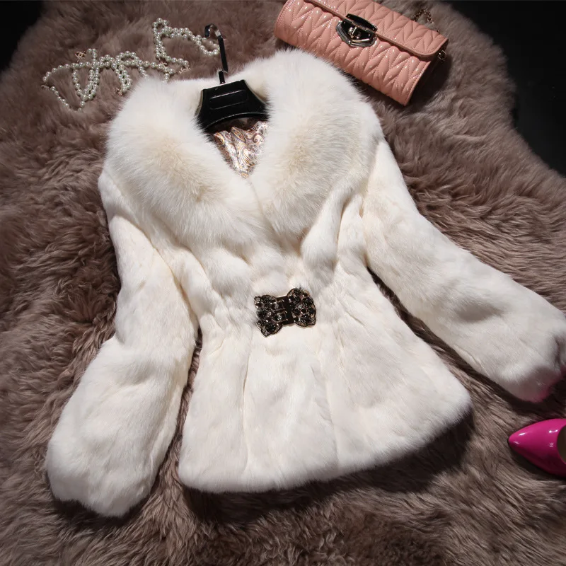 EMS Free shipping 2014 women new whole skin rabbit with whole fox fur