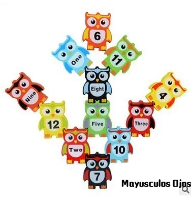 

ZH 12PCS Wooden Large Color Numbers Owl Stacks High Toys Children's Building Blocks