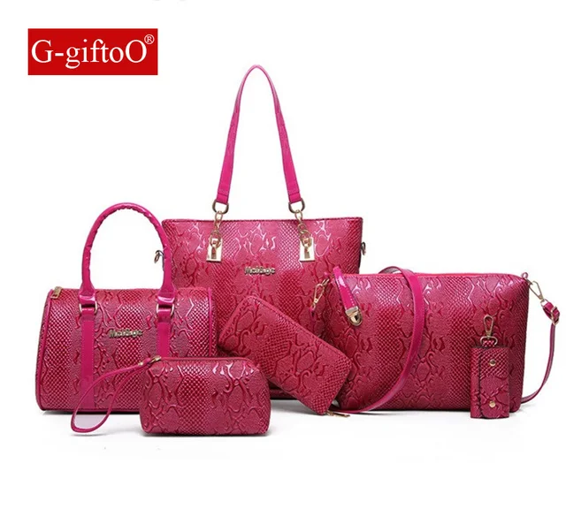 6pcs Women Pu Leather Handbag Set Snake Skin Texture Las Designer 6pcs Women Pu Leather Handbag Set Snake Skin Texture Las Designer Handbags Sets Zipper Hasp Elegant