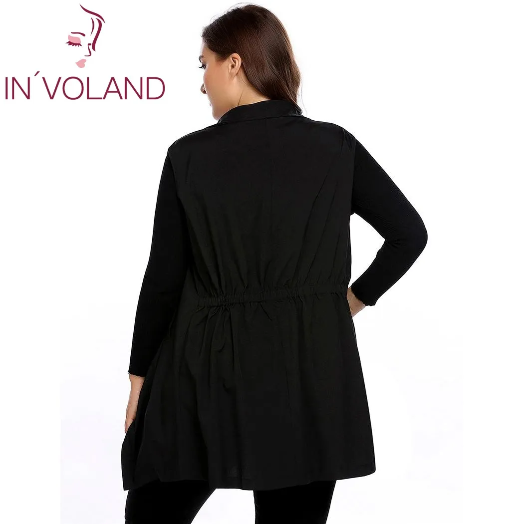 IN'VOLAND, большой размер, женский кардиган, жилет, топы, L-4XL, весна, осень, открытая передняя часть, тонкая талия, одноцветная куртка без рукавов, пальто, большой размер