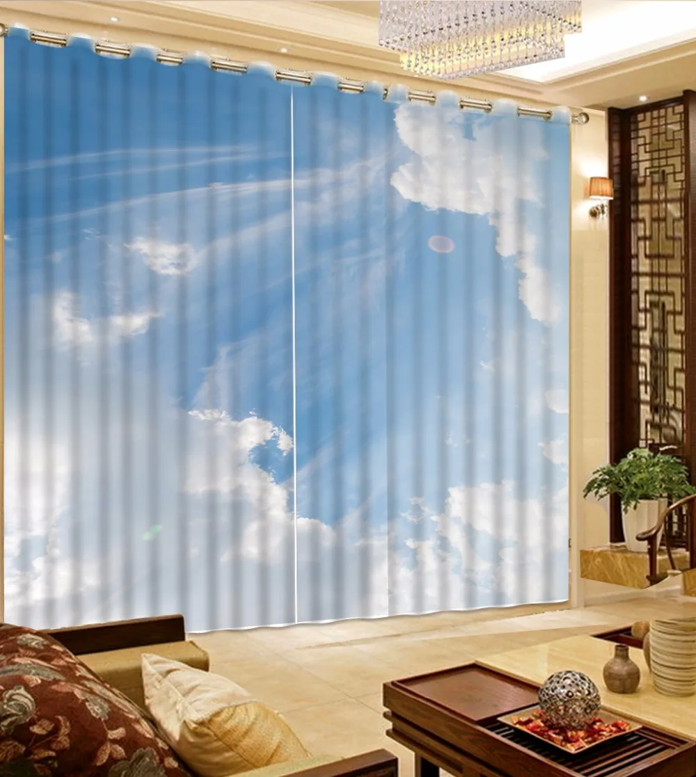 

3D Curtain Photo Customize Size Blue Sky And White Clouds Curtains For Bedroom Curtains For Living Room Becorative Door Curtain