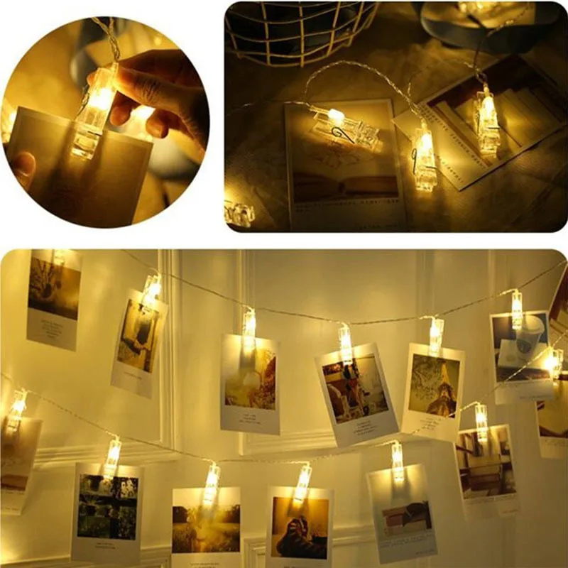 Warm White LED Solar String Lights Photo Clips (15)