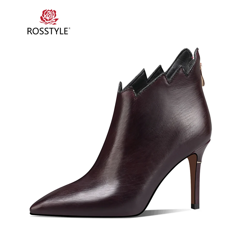 

ROSSTYLE 2018 Fashion Winter Ankle Boot Black Handmade sheepskin Warm Boot Sexy Pointed Toe Solid Casual Thin Heel Soft Boot B58