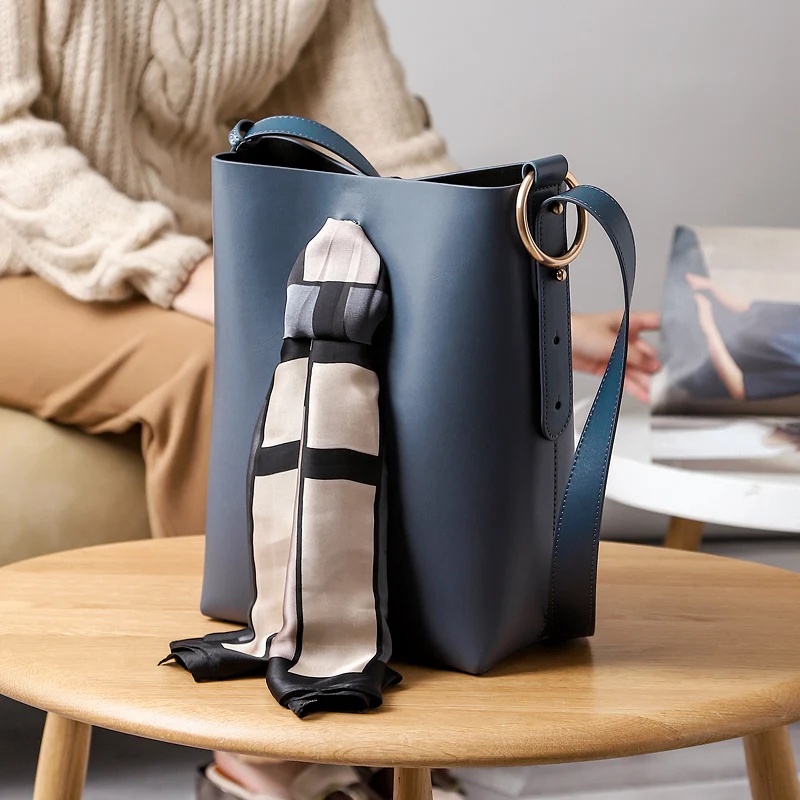 

WOONAM Women Fashion Bag Genuine Calf Leather Scarf Detail Top Handle Shoulder Handbag WB746