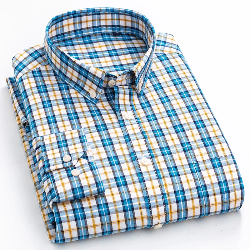 

Men's Casual Checked Button-down Cotton Shirt Long-Sleeve Standard-fit Comfortable Breathable Easy-care Plaid Checkered Shirts