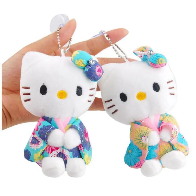 

Small Kimono Hello Kitty Pendant Plush Toys Cute Cartoon Hellokitty Cat Soft Stuffed Doll Keychain bag accessory For Girls Gifts