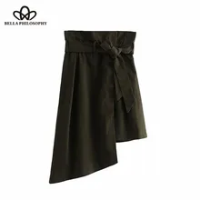 Bella Philosophy/Новинка года; стильная Асимметричная юбка с бумажным Мешком; галстук-бабочка; пояс; скрытая кнопка; женские юбки; Повседневная Женская юбка