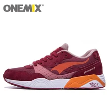 Onemix zapatos corrientes de cuero para hombres mujeres 2016 de la zapatilla de deporte respirable de la señora entrenadores walking deporte al aire libre zapatos deportivos marca