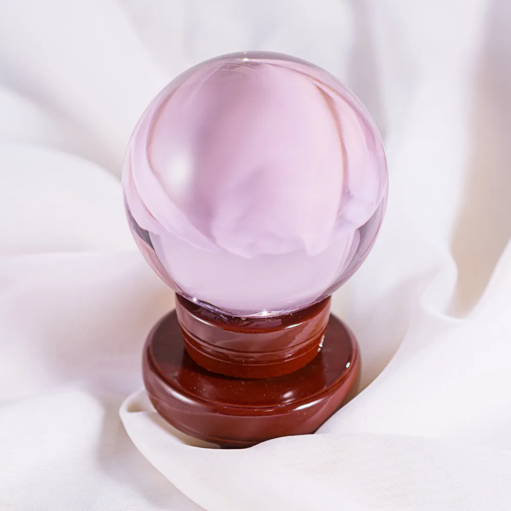 80mm Pink k9 Crystal Solid Glass Globe Ball With Wooden Base Fengshui Living Room Birthday Party Decorations Adult | Дом и сад