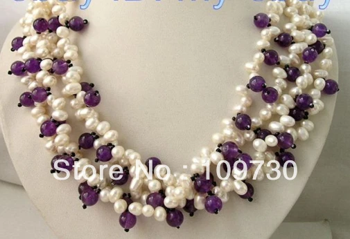

Jewelry 002255 SHINY +++ White 8mm Freshwater Pearl Amethyst Necklace