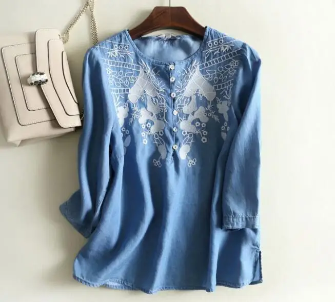 round neck denim shirt