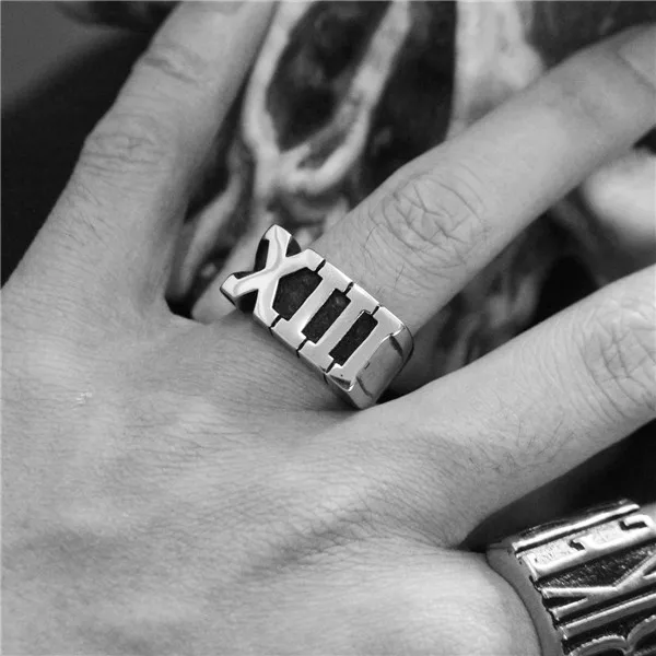 1pc Dropship Roma Number 13 Ring 316L Stainless Steel Fashion Biker New Men Boys XIII Cool Ring
