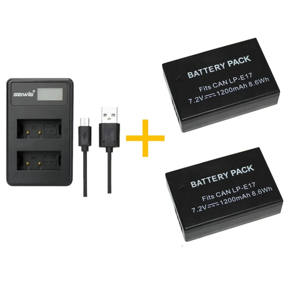 2 pcs 1200mAh LP E17 LPE17 Battery With LCD Dual LP E17 Battery Charger
