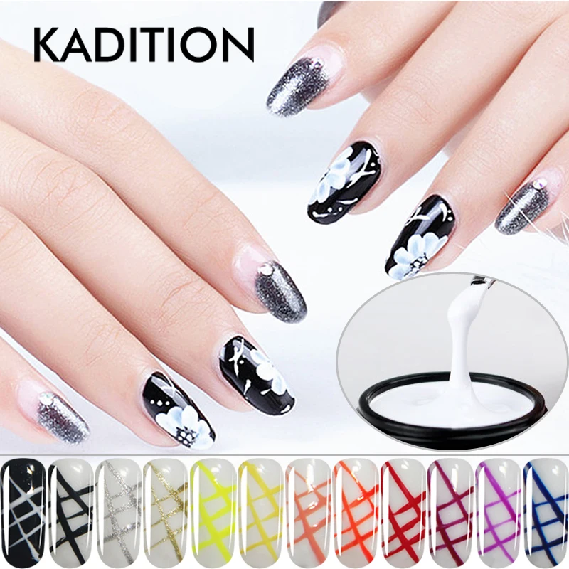 

KADITION New 1pc Shining Colorful Painted Glue Cheap Nails Top Spider Poly Gel Nail Polish Soak Off UV LED Holographic Nail Art