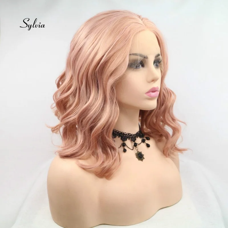 Sylvia розовое золото розовый кудрявые парики персик красные волосы синтетические парики на кружеве термостойкие волокна короткие волосы свадебные парики