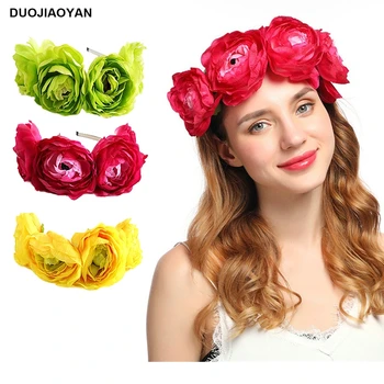 

DUOJIAOYAN peony hair accessories flower headbands for women lovable girls flower crown wedding bride hair bands