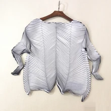 Changpleat Весенняя полосатая Свободная Женская футболка Miyak плиссированная с вырезом лодочкой 3/4 рукав большой размер женские футболки модный тренд T9