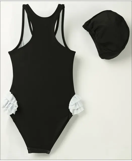 Andzhelika dzieci strój kąpielowy jeden kawałek dziewczyna Bird Print stroje kąpielowe Baby Cup Swim Hat dziecko Sport Body kąpielowy strój dla dziewczyn -
