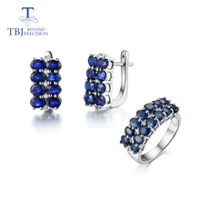 TBJ,natural gems sapphire jewelry set Rings and earrings 925 silver fine jewelry suitable for women wedding or anniversary wear