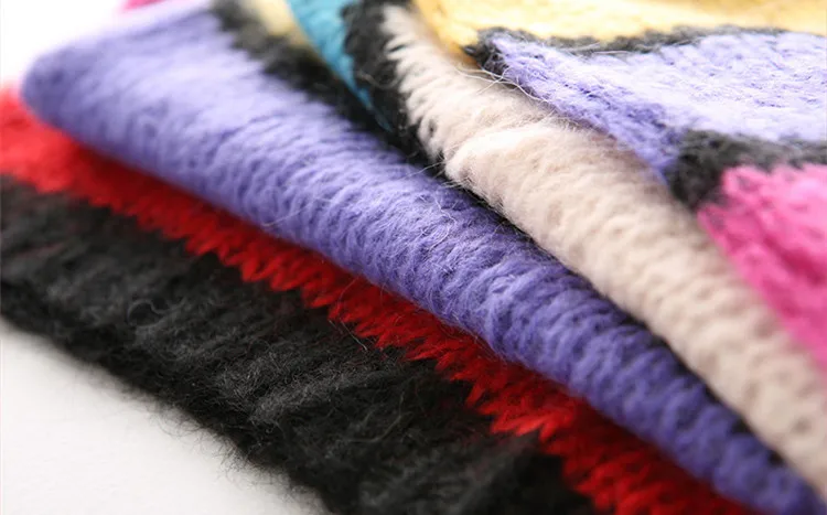 Новое поступление 100% шерстяной, ручной работы Oneck тонкий вязаный женский модный Радужный полосатый H-прямой пуловер свитер один и более