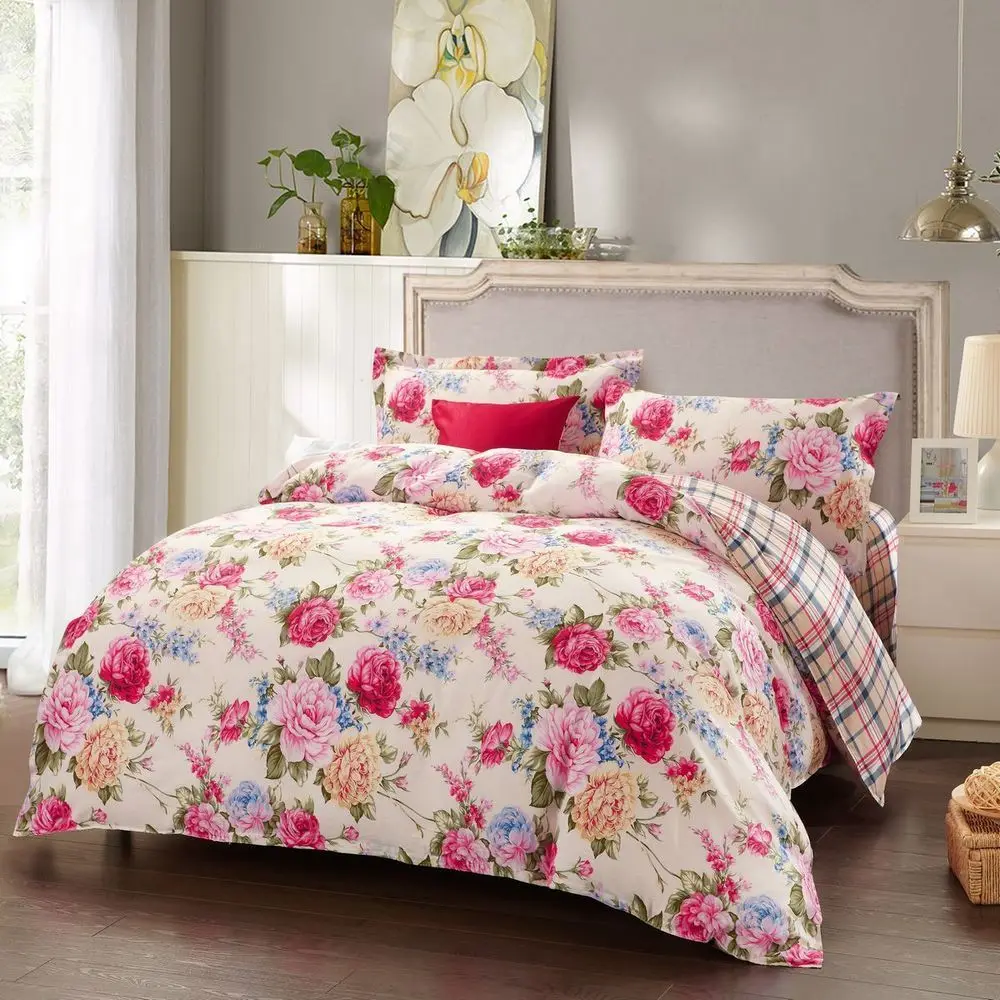 

Flower Bedding Set 2017 Home Kids Bed Line Queen Size 3D Printed 100% Cotton Duvet Cover Sets With Pillowcase Sheet Red White