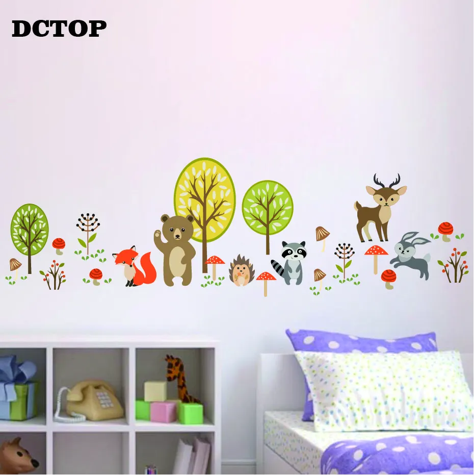 Cartoon Critters Animal Woodland Wall Stickers Forest Bear Deer Wildflower Decals Home Decor Children kids Room Art Vinyls Mural (6)