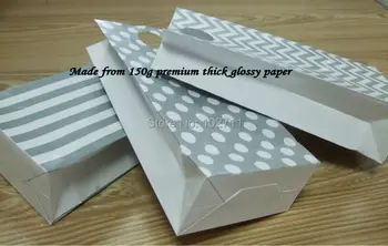 

60 Silver Striped Dot Paper Bags-Party Accessories-silver chevron Paper popcorn Bags-Party Bags-Baby Shower Candy Buffet Bags